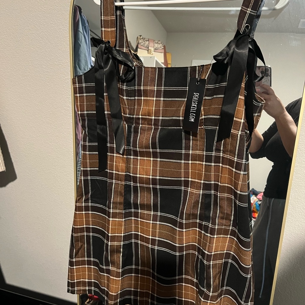 Dolls Kill Brown and Black Plaid Tie-Strap Sundress
